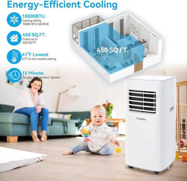 Alt view image 7 of 7 - Coolblus 10000 BTU Portable Air Conditioners Cool Up to 450 Sq.Ft, 3-IN-1 Portable AC Unit with Remote Control/LED Display/Installation Kits & Screwdriver/24Hrs Timer for Home/Office, White-10000BTU