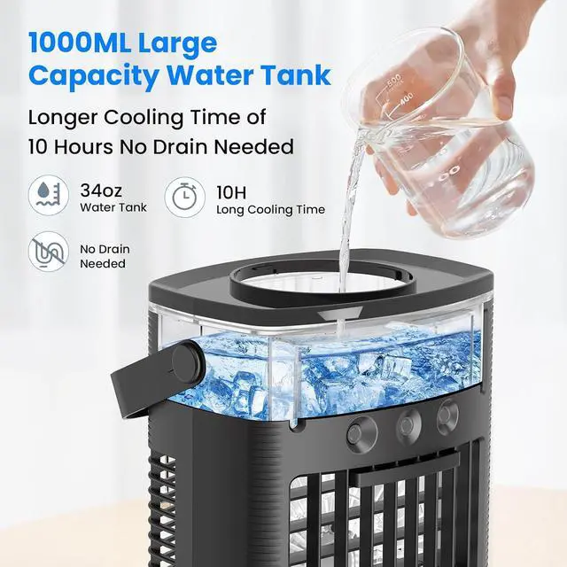 Alt view image 5 of 7 - Portable Air Conditioners, Small Air Conditioner Portable with Remote, 3 Speeds & 3 Mist Modes & Timer Mini Evaporative Air Cooler, Personal Cooling Misting Fan for Bedroom Office Room Desk, Black