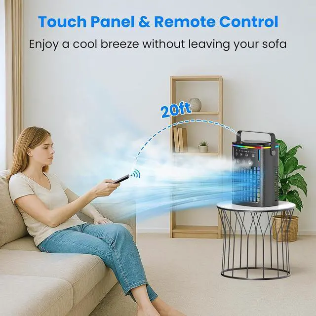 Alt view image 2 of 7 - Portable Air Conditioners, Small Air Conditioner Portable with Remote, 3 Speeds & 3 Mist Modes & Timer Mini Evaporative Air Cooler, Personal Cooling Misting Fan for Bedroom Office Room Desk, Black