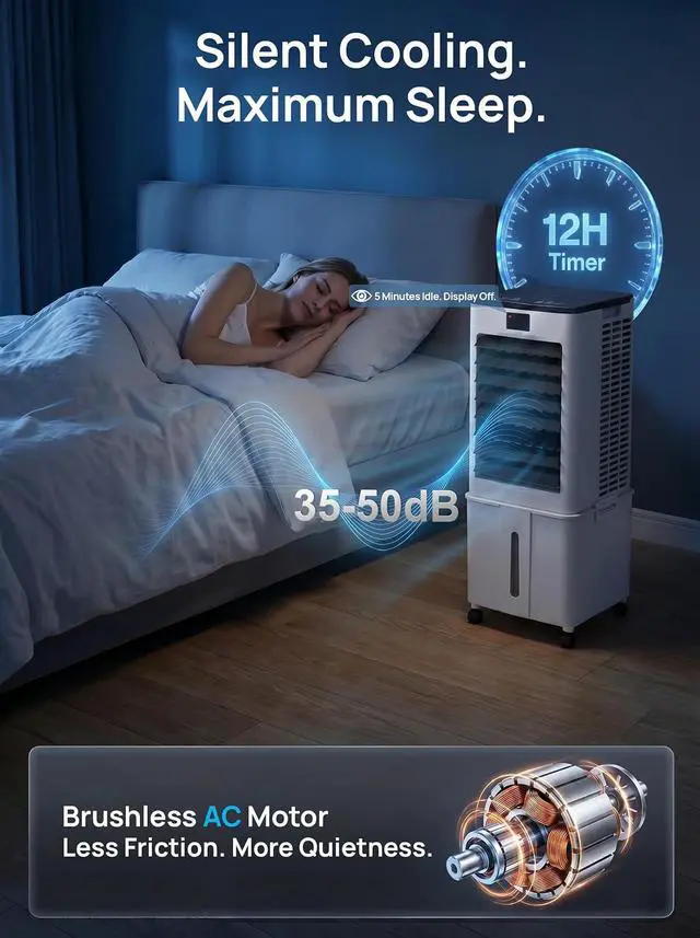 Alt view image 7 of 7 - Windowless Portable Air Conditioner, 3-IN-1 Portable AC Fan w/ 2.64Gal Tank for 20H Cooling, 4 Modes & 3 Speeds, 12H Timer for Auto-off, Remote, Swamp Cooler for Room, Bedroom