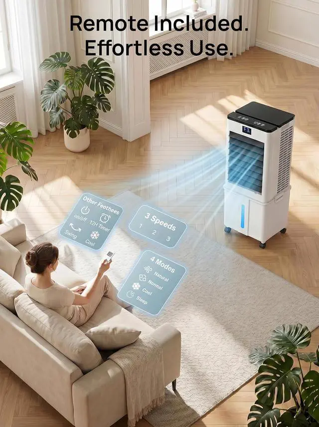 Alt view image 2 of 7 - Windowless Portable Air Conditioner, 3-IN-1 Portable AC Fan w/ 2.64Gal Tank for 20H Cooling, 4 Modes & 3 Speeds, 12H Timer for Auto-off, Remote, Swamp Cooler for Room, Bedroom