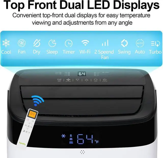 Alt view image 3 of 7 - Hykolity WiFi Enabled Portable Air Conditioners 10,000 BTU, Cools Rooms Up To 450 Sq.Ft, 45dB Dual Motor 5 in 1 Quiet Smart AC Unit with Cool, Fan, Dehumidifier, 24H Timer & Sleep Mode