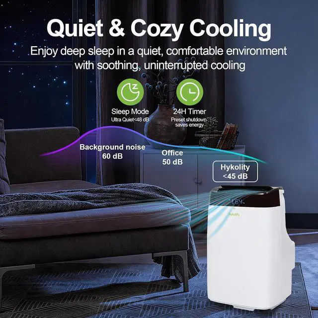 Alt view image 6 of 7 - Hykolity WiFi Enabled Portable Air Conditioners 10,000 BTU, Cools Rooms Up To 450 Sq.Ft, 45dB Dual Motor 5 in 1 Quiet Smart AC Unit with Cool, Fan, Dehumidifier, 24H Timer & Sleep Mode