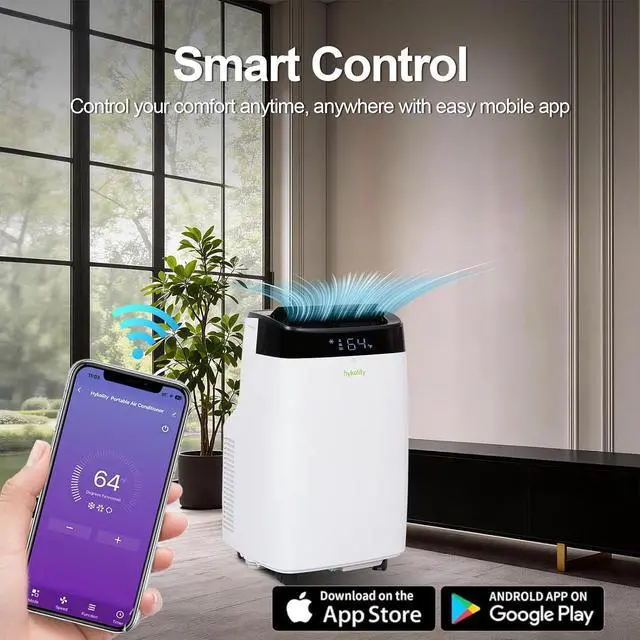 Alt view image 5 of 7 - Hykolity WiFi Enabled Portable Air Conditioners 10,000 BTU, Cools Rooms Up To 450 Sq.Ft, 45dB Dual Motor 5 in 1 Quiet Smart AC Unit with Cool, Fan, Dehumidifier, 24H Timer & Sleep Mode