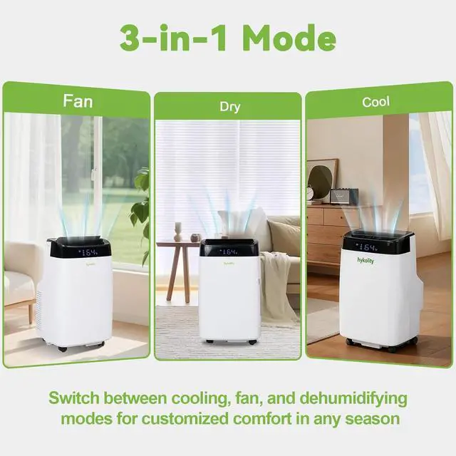 Alt view image 2 of 7 - Hykolity WiFi Enabled Portable Air Conditioners 10,000 BTU, Cools Rooms Up To 450 Sq.Ft, 45dB Dual Motor 5 in 1 Quiet Smart AC Unit with Cool, Fan, Dehumidifier, 24H Timer & Sleep Mode