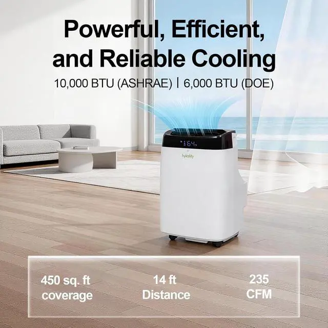 Alt view image 4 of 7 - Hykolity WiFi Enabled Portable Air Conditioners 10,000 BTU, Cools Rooms Up To 450 Sq.Ft, 45dB Dual Motor 5 in 1 Quiet Smart AC Unit with Cool, Fan, Dehumidifier, 24H Timer & Sleep Mode