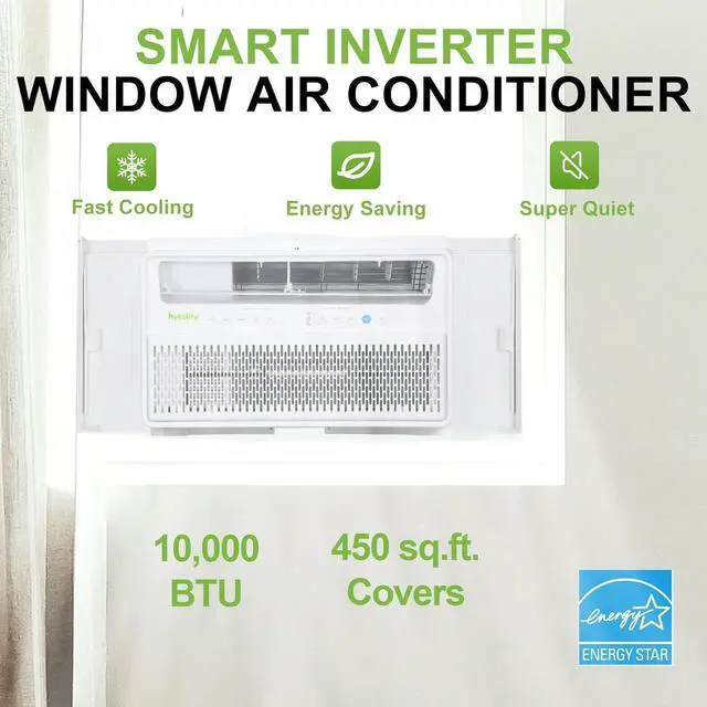 Alt view image 6 of 7 - Hykolity 10,000 BTU Smart Inverter Window Air Conditioner WiFi Enabled, Ultra Quiet & Energy Efficient AC Unit, Cools 450 Sq.Ft, with Remote, Cool/Fan/Dry/Auto/Sleep Modes & 24H Timer
