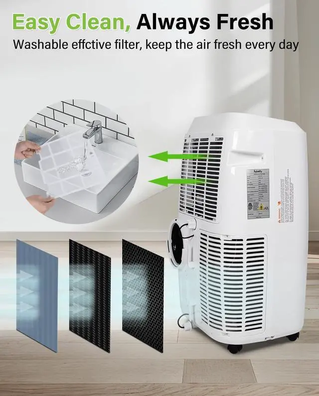 Alt view image 4 of 7 - Hykolity WiFi Enabled Portable Air Conditioner, 12,000 BTU 5 in 1 Quiet Smart AC Unit with 3-Speed Fan, Dehumidifier, 24H Timer & Sleep Mode, Window Kits for Home, Rooms, Up to 550 Sq.Ft