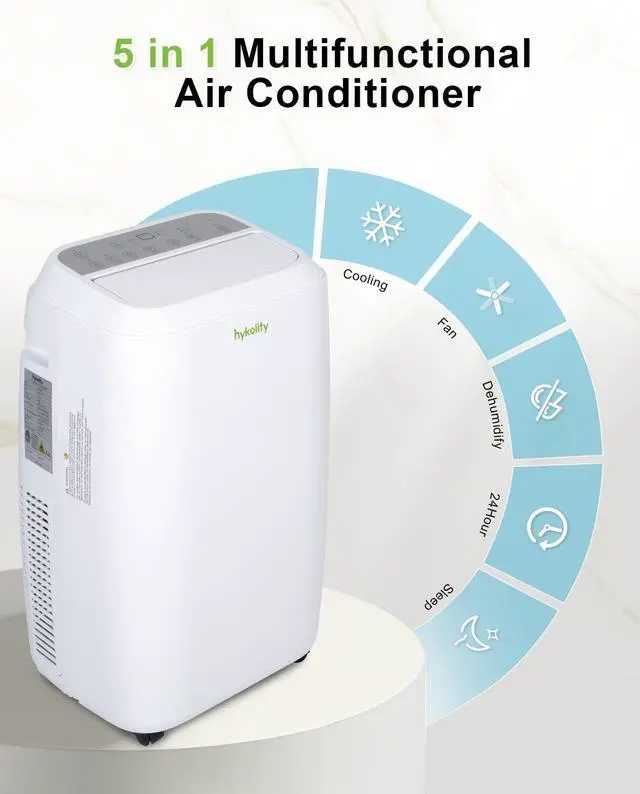 Alt view image 3 of 7 - Hykolity WiFi Enabled Portable Air Conditioner, 12,000 BTU 5 in 1 Quiet Smart AC Unit with 3-Speed Fan, Dehumidifier, 24H Timer & Sleep Mode, Window Kits for Home, Rooms, Up to 550 Sq.Ft