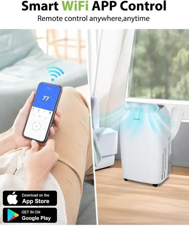 Alt view image 7 of 7 - Hykolity WiFi Enabled Portable Air Conditioner, 12,000 BTU 5 in 1 Quiet Smart AC Unit with 3-Speed Fan, Dehumidifier, 24H Timer & Sleep Mode, Window Kits for Home, Rooms, Up to 550 Sq.Ft
