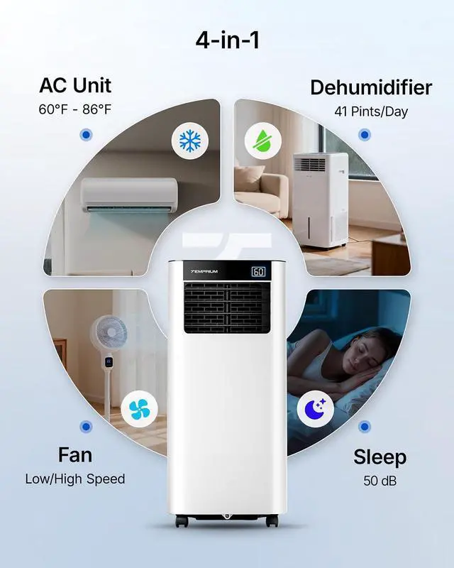 Alt view image 6 of 7 - 8000 BTU Portable Air Conditioner Cools up to 350 Sq.Ft., Smart Portable AC Unit with App/Voice/Remote Control, 4-in-1 Quiet AC Unit with Cool, Dry, Fan, Sleep Modes, 24H Timer, Window Kits