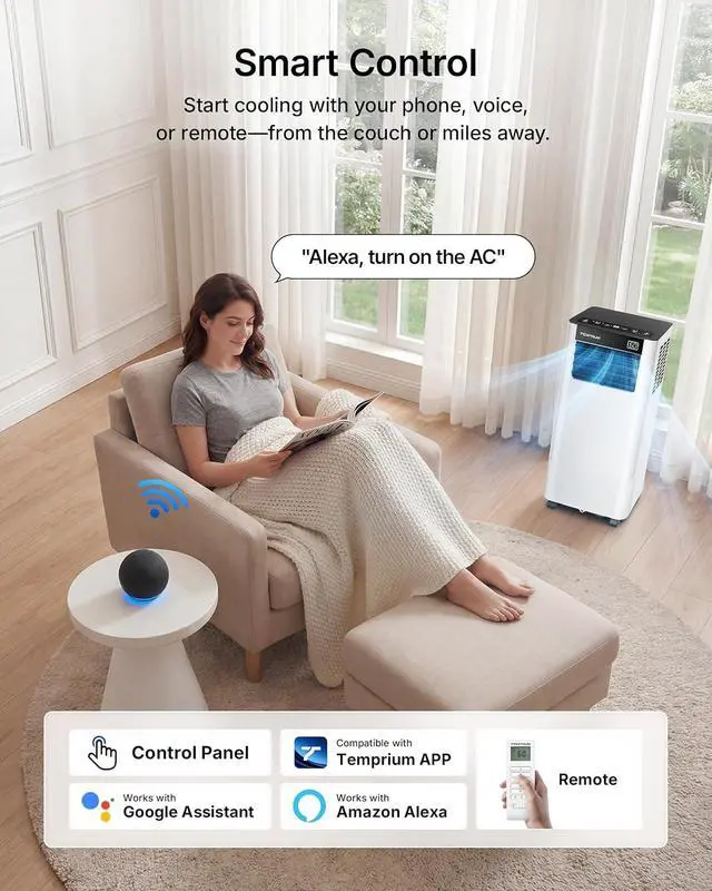 Alt view image 7 of 7 - 8000 BTU Portable Air Conditioner Cools up to 350 Sq.Ft., Smart Portable AC Unit with App/Voice/Remote Control, 4-in-1 Quiet AC Unit with Cool, Dry, Fan, Sleep Modes, 24H Timer, Window Kits