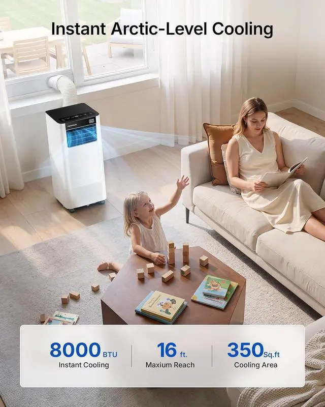 Alt view image 4 of 7 - 8000 BTU Portable Air Conditioner Cools up to 350 Sq.Ft., Smart Portable AC Unit with App/Voice/Remote Control, 4-in-1 Quiet AC Unit with Cool, Dry, Fan, Sleep Modes, 24H Timer, Window Kits