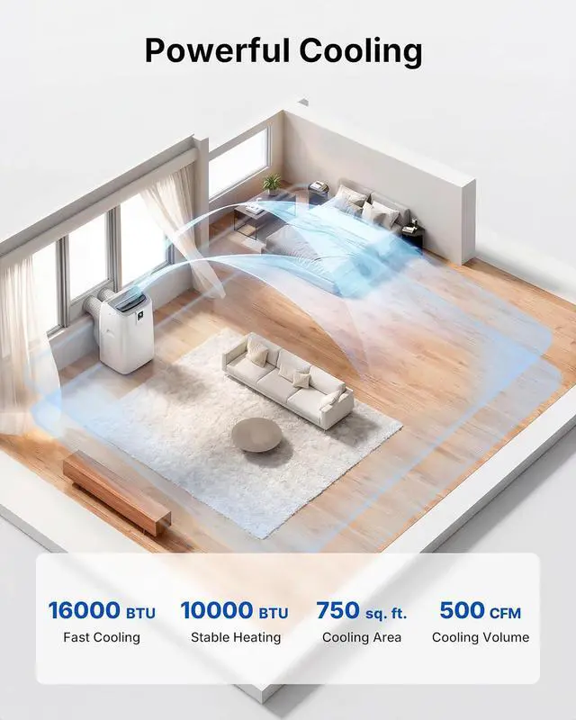 Alt view image 3 of 7 - Smart Inverter Portable Air Conditioners, 16,000 BTU Dual Hose Portable AC Unit with Drainage-free Cooling, Ultral Quiet Air Conditioner for Bedroom with 40dB, APP/Voice Control/Energy Saving