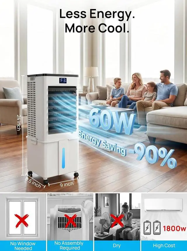Alt view image 3 of 7 - Windowless Portable Air Conditioner, 3-IN-1 Portable AC Fan w/ 2.64Gal Tank for 20H Cooling, 4 Modes & 3 Speeds, 12H Timer for Auto-off, Remote, Swamp Cooler for Room, Bedroom