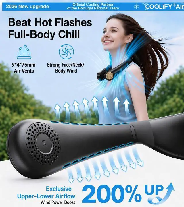 Alt view image 5 of 7 - TORRAS COOLiFY Air 2026 Upgraded Neck Fan Air Conditioner, Dual-Airflow Pro Cooling, Ultra Light Portable Fan Rechargeable, Personal Cooling Fan Travel Essentials, Gift for Dad Husband Father, Black