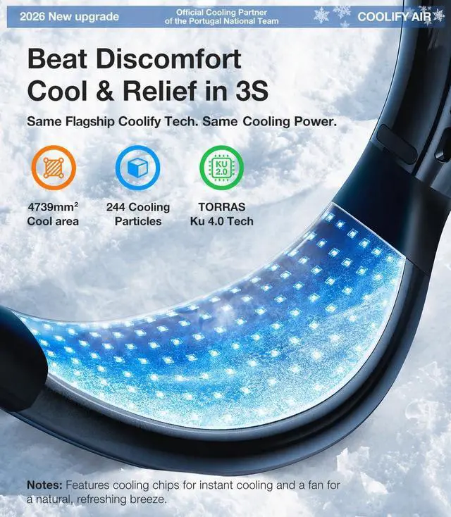 Alt view image 6 of 7 - TORRAS COOLiFY Air 2026 Upgraded Neck Fan Air Conditioner, Dual-Airflow Pro Cooling, Ultra Light Portable Fan Rechargeable, Personal Cooling Fan Travel Essentials, Gift for Dad Husband Father, Black