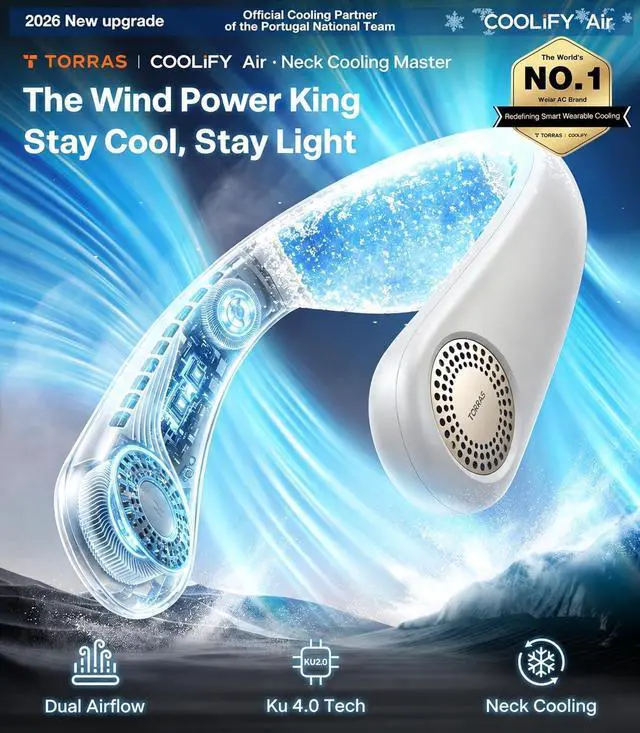Alt view image 6 of 7 - TORRAS COOLiFY Air 2026 Upgraded Neck Fan Air Conditioner, Dual-Airflow Pro Cooling, Ultra Light Portable Fan Rechargeable, Personal Cooling Fan Travel Essentials, Gift for Dad Father,Ivory White