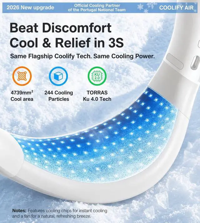 Alt view image 7 of 7 - TORRAS COOLiFY Air 2026 Upgraded Neck Fan Air Conditioner, Dual-Airflow Pro Cooling, Ultra Light Portable Fan Rechargeable, Personal Cooling Fan Travel Essentials, Gift for Dad Father,Ivory White