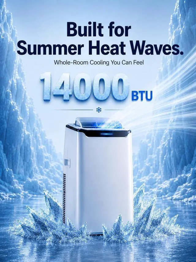 Alt view image 4 of 7 - Portable Air Conditioner, 14000 BTU Fast Cooling for Large Rooms up to 700 Sq.Ft, 3-in-1 Energy Efficient Portable AC Unit with Upward Airflow, Sleep Mode, for Bedroom/Apartment/Living Room