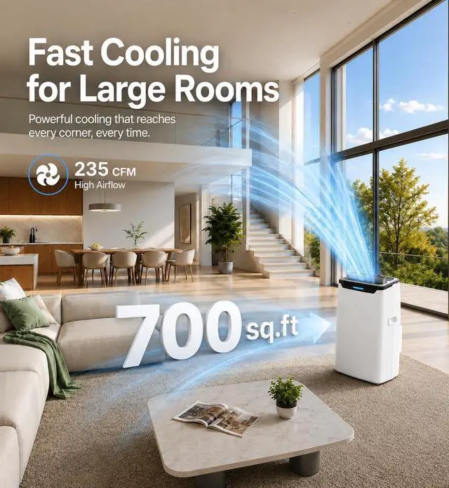 Alt view image 6 of 7 - Portable Air Conditioner, 14000 BTU Fast Cooling for Large Rooms up to 700 Sq.Ft, 3-in-1 Energy Efficient Portable AC Unit with Upward Airflow, Sleep Mode, for Bedroom/Apartment/Living Room