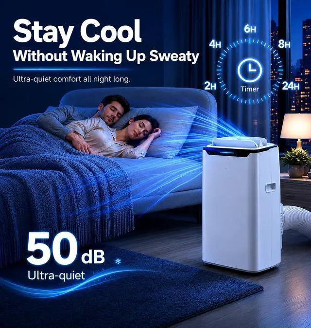 Alt view image 7 of 7 - Portable Air Conditioner, 14000 BTU Fast Cooling for Large Rooms up to 700 Sq.Ft, 3-in-1 Energy Efficient Portable AC Unit with Upward Airflow, Sleep Mode, for Bedroom/Apartment/Living Room