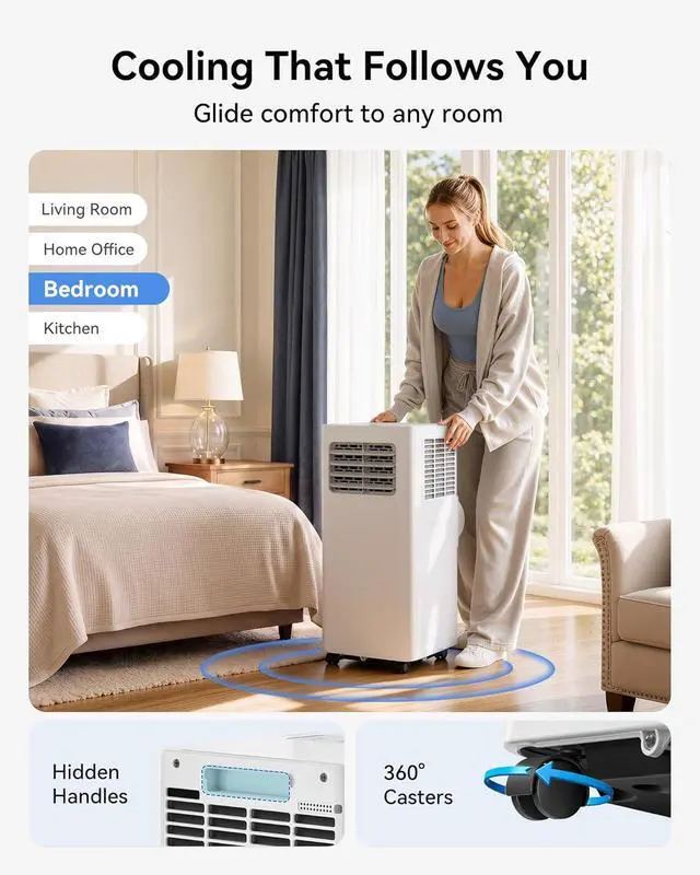 Alt view image 7 of 7 - Feelfunn 8000 BTU Portable Air Conditioner, 3-in-1 Cools 350 Sq.Ft, Quiet AC with Fan & Dehumidifier, LED Display, Remote, 24H Timer, Window Kit, for Bedroom/Office/Dorms