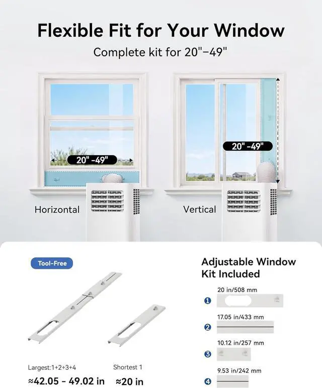 Alt view image 4 of 7 - Feelfunn 8000 BTU Portable Air Conditioner, 3-in-1 Cools 350 Sq.Ft, Quiet AC with Fan & Dehumidifier, LED Display, Remote, 24H Timer, Window Kit, for Bedroom/Office/Dorms