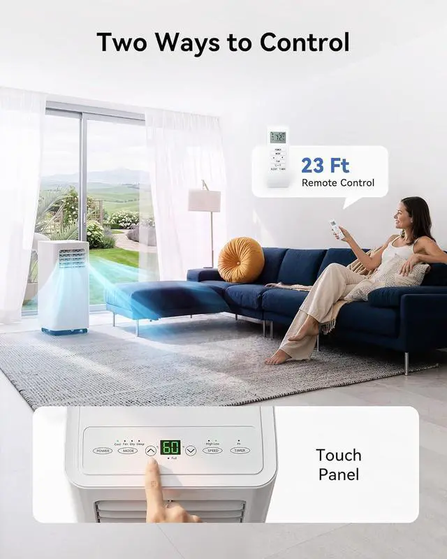 Alt view image 2 of 7 - Feelfunn 10,000 BTU Portable Air Conditioner - Cools 450 Sq. Ft., 3-in-1 Portable AC Unit with Cool/Fan/Dehumidifier/Sleep, Quiet AC with LED Display, Remote & 24H Timer, for Bedroom, Dorm, Apartment
