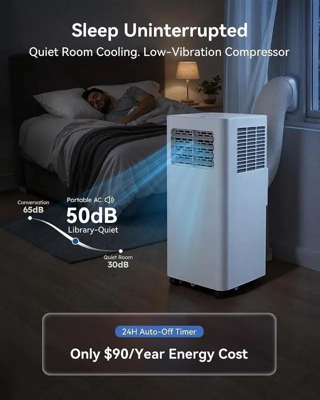 Alt view image 7 of 7 - Feelfunn 10,000 BTU Portable Air Conditioner - Cools 450 Sq. Ft., 3-in-1 Portable AC Unit with Cool/Fan/Dehumidifier/Sleep, Quiet AC with LED Display, Remote & 24H Timer, for Bedroom, Dorm, Apartment