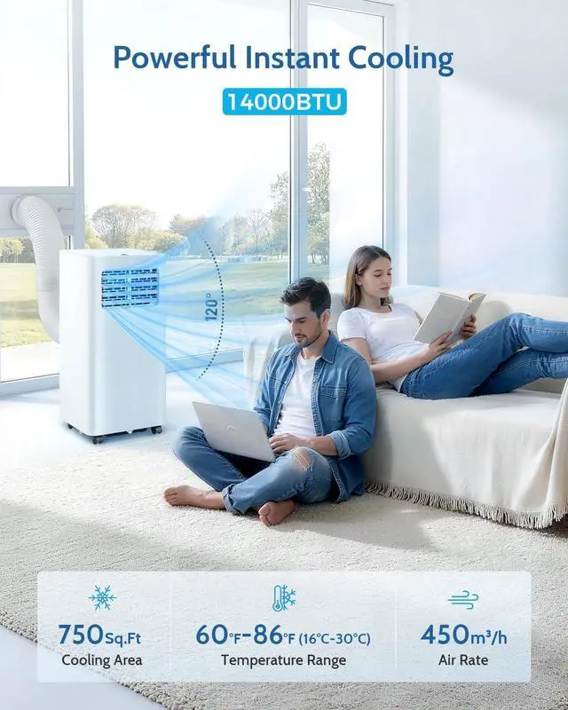 Alt view image 3 of 7 - Feelfunn 14,000 BTU Portable Air Conditioners - 3-in-1 Portable AC Unit Cools Up to 750 Sq.Ft., with App/Wifi/Remote Control, Dehumidifier & Fan Modes, Window Mounting Kit, Ideal for Bedroom, Dorms