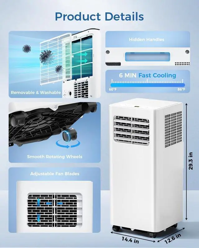 Alt view image 2 of 7 - Feelfunn 14,000 BTU Portable Air Conditioners - 3-in-1 Portable AC Unit Cools Up to 750 Sq.Ft., with App/Wifi/Remote Control, Dehumidifier & Fan Modes, Window Mounting Kit, Ideal for Bedroom, Dorms