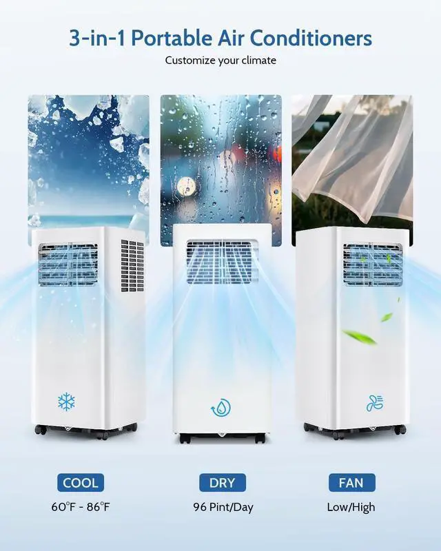 Alt view image 5 of 7 - Feelfunn 14,000 BTU Portable Air Conditioners - 3-in-1 Portable AC Unit Cools Up to 750 Sq.Ft., with App/Wifi/Remote Control, Dehumidifier & Fan Modes, Window Mounting Kit, Ideal for Bedroom, Dorms