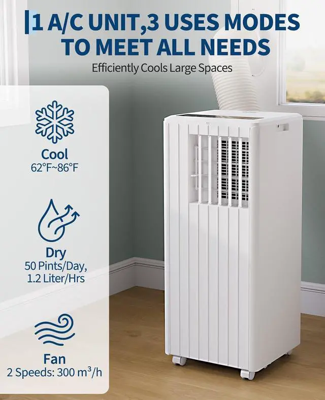Alt view image 4 of 7 - Garvee 8000 BTU Portable Air Conditioner, 3-in-1 Cooling, Dehumidifying & Fan for Rooms Up to 350 Sq. Ft | Quiet Sleep Mode | Energy-Saving 24-Hr Timer | AC Unit w/Remote & Full Window Kit, White