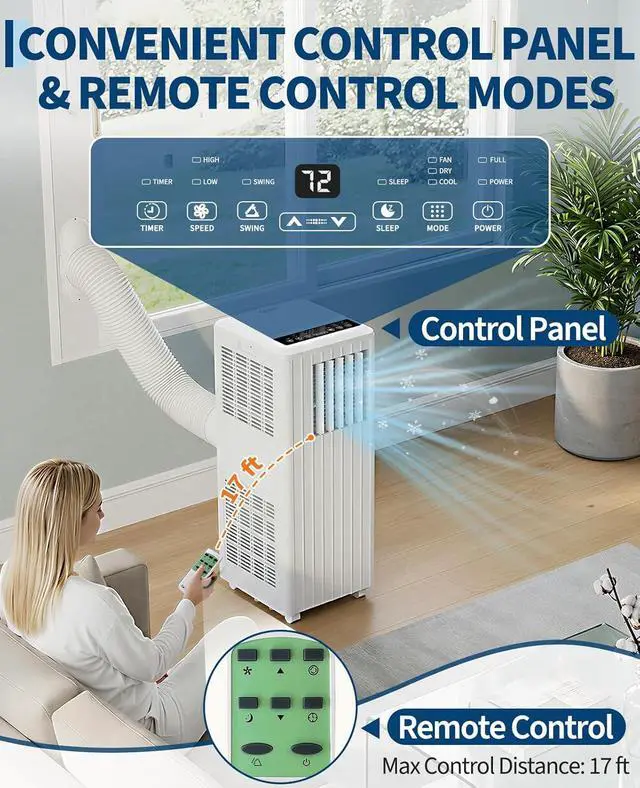 Alt view image 6 of 7 - Garvee 8000 BTU Portable Air Conditioner, 3-in-1 Cooling, Dehumidifying & Fan for Rooms Up to 350 Sq. Ft | Quiet Sleep Mode | Energy-Saving 24-Hr Timer | AC Unit w/Remote & Full Window Kit, White