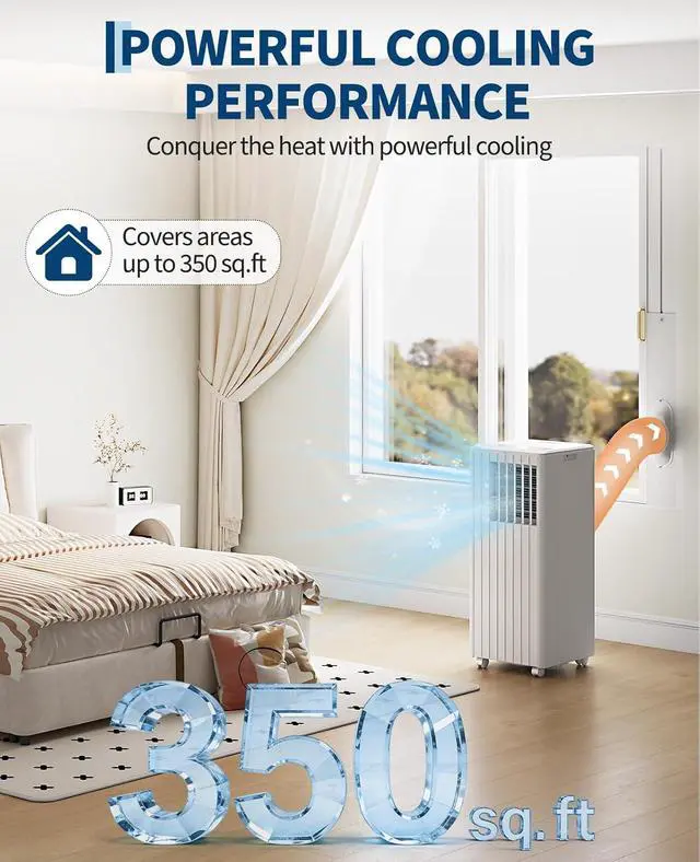Alt view image 5 of 7 - Garvee 8000 BTU Portable Air Conditioner, 3-in-1 Cooling, Dehumidifying & Fan for Rooms Up to 350 Sq. Ft | Quiet Sleep Mode | Energy-Saving 24-Hr Timer | AC Unit w/Remote & Full Window Kit, White