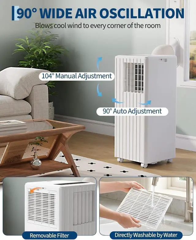 Alt view image 7 of 7 - Garvee 8000 BTU Portable Air Conditioner, 3-in-1 Cooling, Dehumidifying & Fan for Rooms Up to 350 Sq. Ft | Quiet Sleep Mode | Energy-Saving 24-Hr Timer | AC Unit w/Remote & Full Window Kit, White