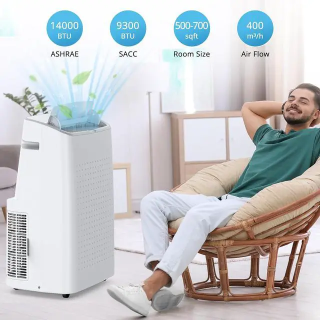 Alt view image 7 of 7 - Garvee 14000 BTU Portable Air Conditioner for Rooms up to 750 Sq. Ft, 3-in-1 AC Unit with Cooling, Dehumidifier & Fan, 3 Fan Speeds, 24H Timer, Energy-Saving, Auto Swing, Remote & Window Kit, White