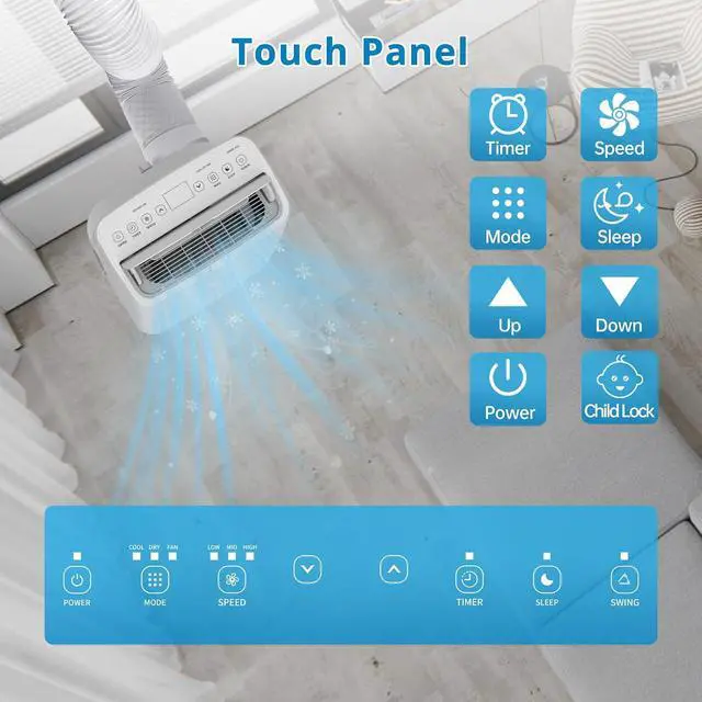 Alt view image 3 of 7 - Garvee 14000 BTU Portable Air Conditioner for Rooms up to 750 Sq. Ft, 3-in-1 AC Unit with Cooling, Dehumidifier & Fan, 3 Fan Speeds, 24H Timer, Energy-Saving, Auto Swing, Remote & Window Kit, White