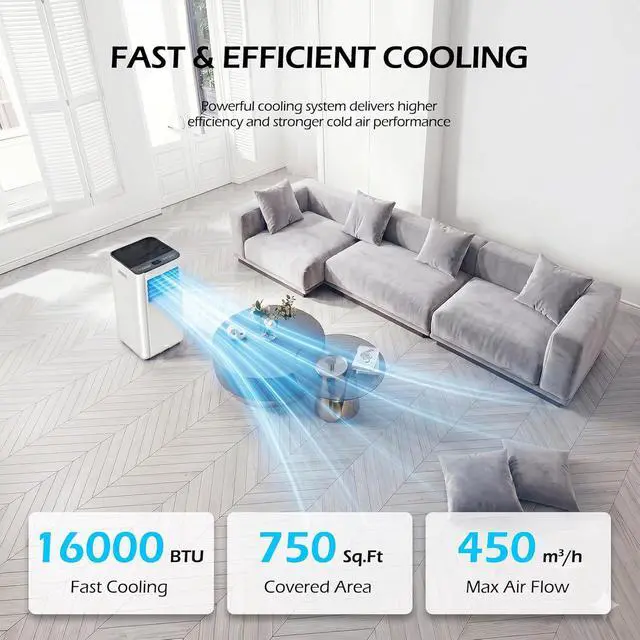 Alt view image 6 of 7 - 16000 BTU Portable Air Conditioners with WiFi APP, 5-in-1 Portable AC Unit for Large Room up to 750 Sq.Ft with Fast Cooling, Dehumidifier, Fan, Quiet 40dB Sleep Mode, 24H Timer for Home, Office