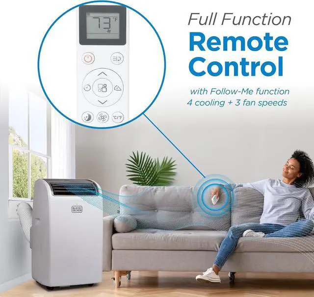 Alt view image 3 of 7 - BLACK+DECKER Portable Air Conditioner,14,000 BTU Cooling, 12,000 BTU Heating for Rooms up to 700 Sq. Ft., Smart AC Unit with Follow Me Remote, BPACT14HWT, White
