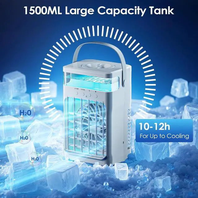 Alt view image 7 of 7 - Portable Air Conditioner, Cooling Fan 3 Speeds & 3 Modes Personal Cooling Fan Mini Air Conditioner Fan with Remote, 1500ML Water Tank, Night Light, for Home Office Bedroom