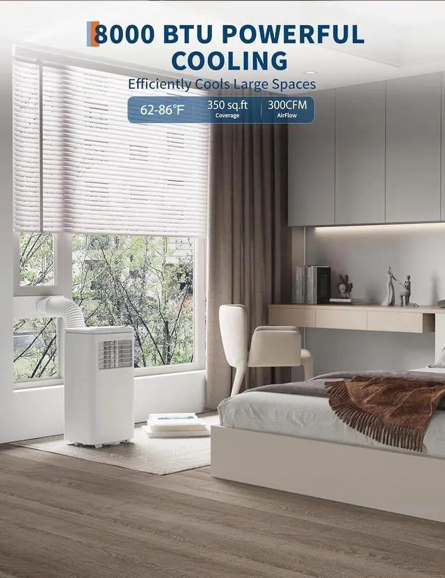 Alt view image 2 of 7 - Garvee 8,000 BTU AC Unit, 3-in-1 Portable Air Conditioner with Cooling, Dehumidifier & Fan for Rooms up to 350 sq.ft, Remote Control, Sleep Mode, Timer & Window Kit
