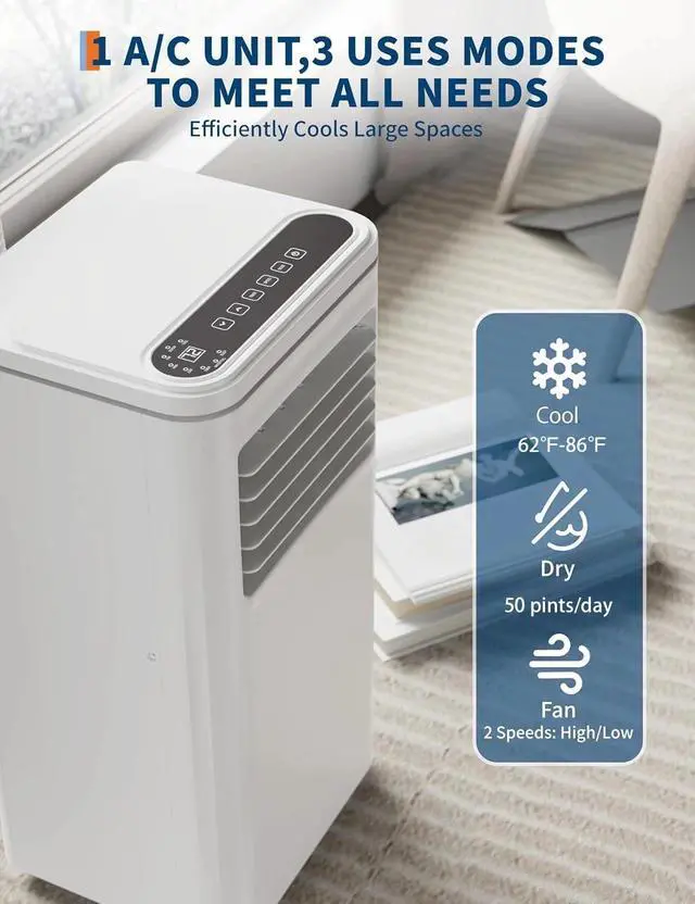 Alt view image 5 of 7 - Garvee 8,000 BTU AC Unit, 3-in-1 Portable Air Conditioner with Cooling, Dehumidifier & Fan for Rooms up to 350 sq.ft, Remote Control, Sleep Mode, Timer & Window Kit