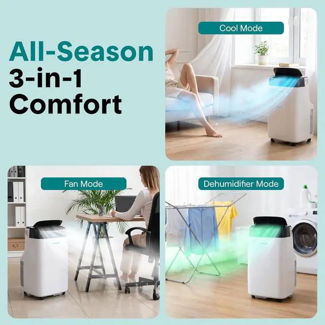 Alt view image 4 of 7 - SereneLife Portable Air Conditioner 8000 BTU With WIFI | 3-in-1 Cooling, Fan and Dehumidifier | 24-H Timer up to 350 sq ft Coverage | AC Unit for Bedroom, Home & Office | Window Kit & Remote