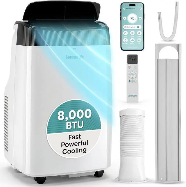 Main image of SereneLife Portable Air Conditioner 8000 BTU With WIFI | 3-in-1 Cooling, Fan and Dehumidifier | 24-H Timer up to 350 sq ft Coverage | AC Unit for Bedroom, Home & Office | Window Kit & Remote