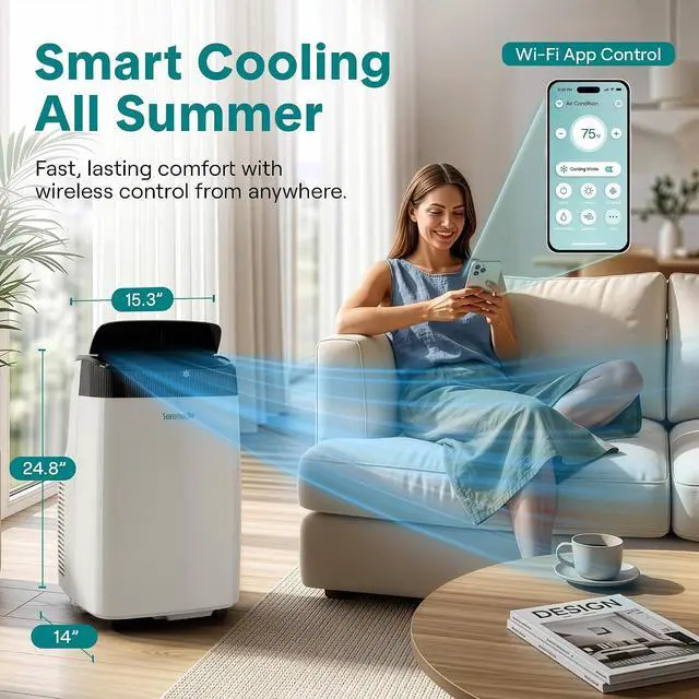 Alt view image 3 of 7 - SereneLife Portable Air Conditioner 8000 BTU With WIFI | 3-in-1 Cooling, Fan and Dehumidifier | 24-H Timer up to 350 sq ft Coverage | AC Unit for Bedroom, Home & Office | Window Kit & Remote
