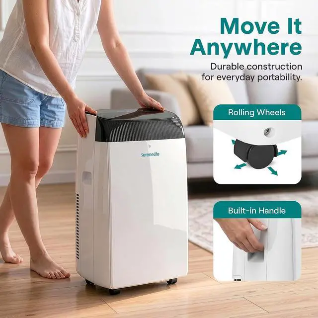 Alt view image 2 of 7 - SereneLife 12,000 BTU Portable Air Conditioner with Dehumidifier & Fan | Portable AC Unit with WiFi for Wide Area Climate Control | Compact Standing Air Conditioner with Window Kit