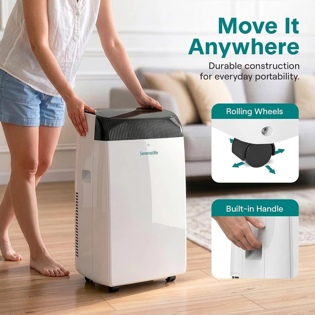Alt view image 2 of 7 - SereneLife 14,000 BTU Portable Air Conditioner with Dehumidifier & Fan | Wi-Fi Enabled Portable AC Unit for Rooms up to 650 Sq Ft | Compact Standing Air Conditioner with Window Kit (Gray)