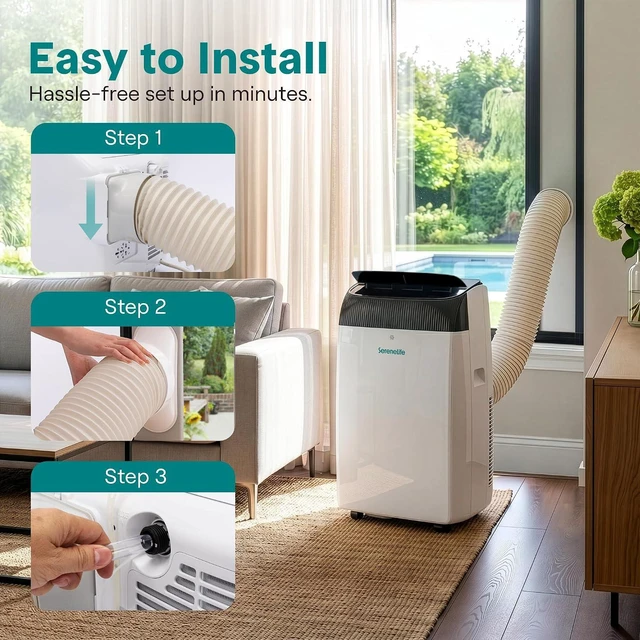 Alt view image 4 of 7 - SereneLife 14,000 BTU Portable Air Conditioner with Dehumidifier & Fan | Wi-Fi Enabled Portable AC Unit for Rooms up to 650 Sq Ft | Compact Standing Air Conditioner with Window Kit (Gray)